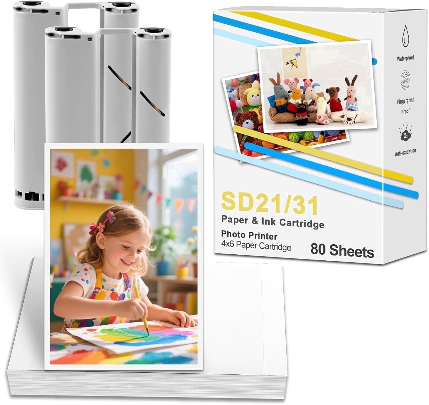 Amber M100 M200 Ink Cartridge  4x6 Photo Paper (80 Sheets) Compatible for Liene DHP512 DHP513 Printer