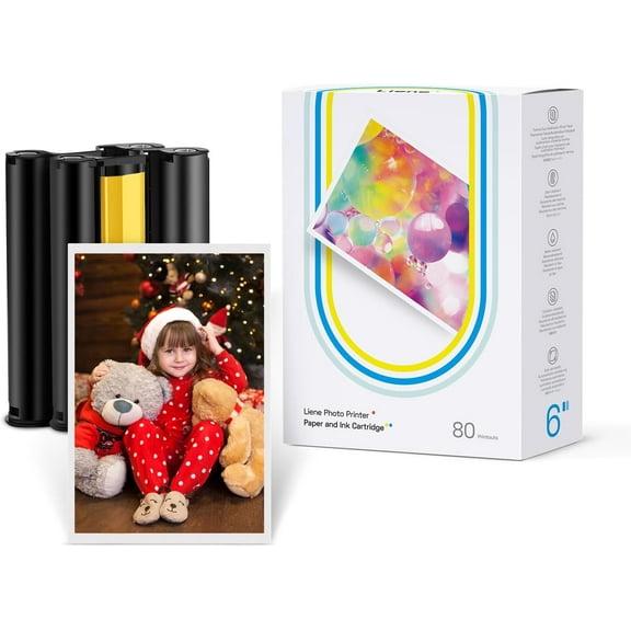 Amber M100/M200/M110/M210 4x6" Photo Printer 80 Sheets Photo Paper & 2 Ink Cartridges Refill, Dye Sublimation, Only for D512/D513/D514/D515 Printer, for Display, Framing, Scrapbook