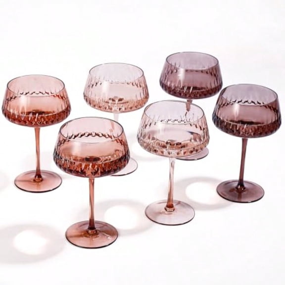 Amber Martini Glasses Set of 6 Hand Blown Colorful Glass 14Oz Vintage Champagne Coupe Glasses Large Brown Glass Crystal Retro Style Bar Glasses Christmas and New Year gifts