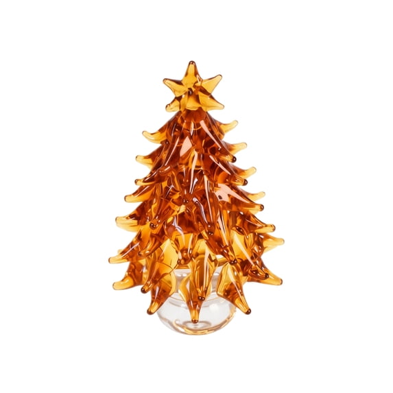 Amber Mini Christmas Tree, 2.5 Inch Hand Blown Glass Christmas Ornaments Small Desktop Christmas Tree Decor Festive Christmas Table Decorations for Mantel Shelf Home Office