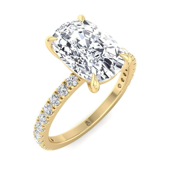 Amber - Moissanite Elongated Cushion Cut Lab Diamond Engagement Ring With Sidestones