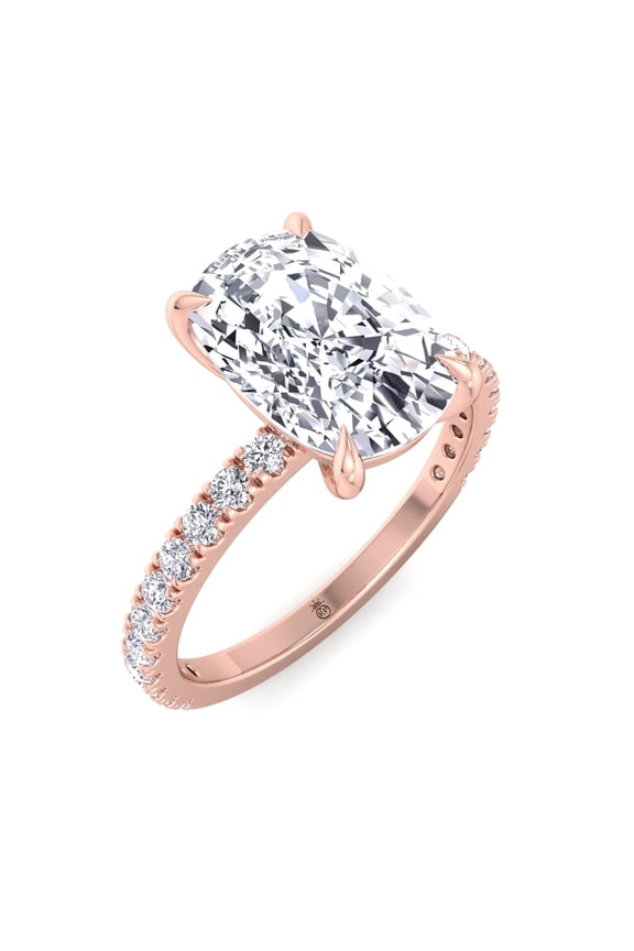 Amber - Moissanite Elongated Cushion Cut Lab Diamond Engagement Ring With Sidestones