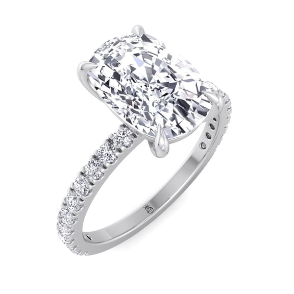 Amber - Moissanite Elongated Cushion Cut Lab Diamond Engagement Ring With Sidestones