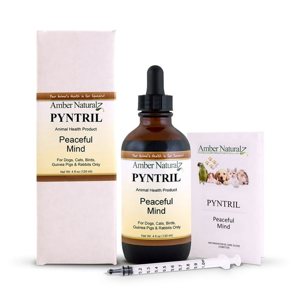 Amber NaturalZ Pyntril Peaceful Mind Herbal Supplement for Dogs, Cats, Birds, Guinea Pigs, and Rabbits | Herbal Pet Supplement for Relaxation | 2 Fluid Ounce Glass Bottle | Manufactured In the USA