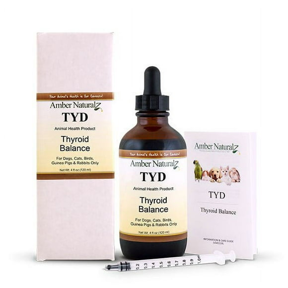 Amber NaturalZ TYD Thyroid Balance Herbal Supplement for Dogs, Cats, Birds, Guinea Pigs, and Rabbits | Herbal Pet Supplement for Thyroid Health | 2 Fluid Ounce Glass Bottle | Manufactured In the USA