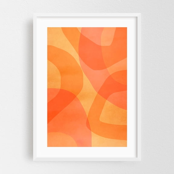 Amber Orange Abstract Flow - Painting White Framed Wall Art Print 12 x 18 inches