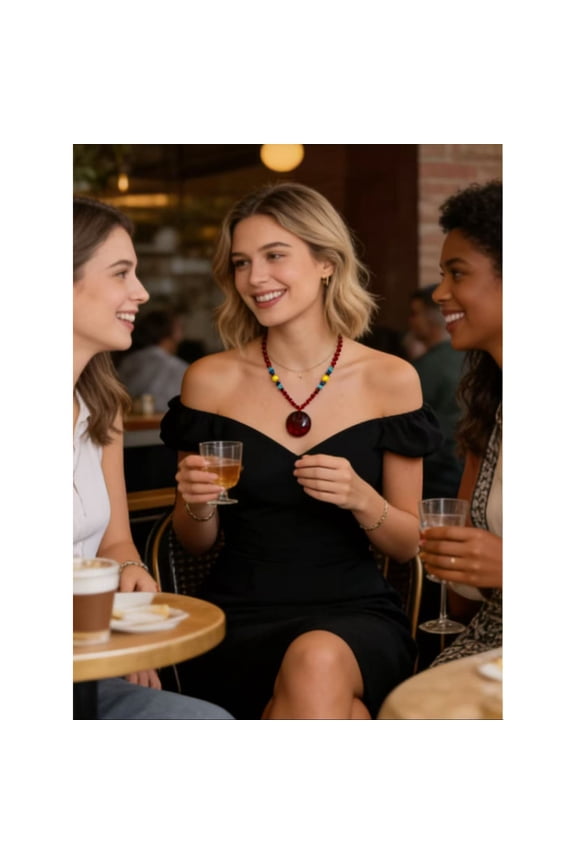 Amber Pendant Necklace with Red Beaded Chain and Multicolor Accent Beads,Natural raw ore hematite pendant necklace, amber pendant, as a gift for elders