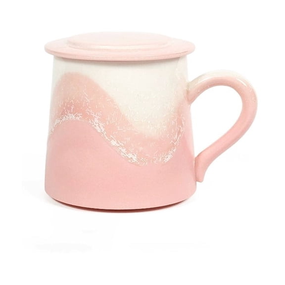 Amber Pink Ceramic Coffee Mug with Lid 11.5 oz for Girls Keepsake