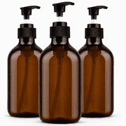 Refillable Plastic Pump Bottles for Lotion, Liquid Soap and Shampoo,Amber, 500 mL Each, 3 Pack