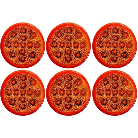 Amber/Red 2.5" Round Led Clearance Side Marker Lights Kit 13 LED Diodes Reflector Grommet Wire Pigtail Truck Utility Trailer RV UTV Tractor Flush Mount Waterproof 12V Sealed (6x Amber (Only Light))