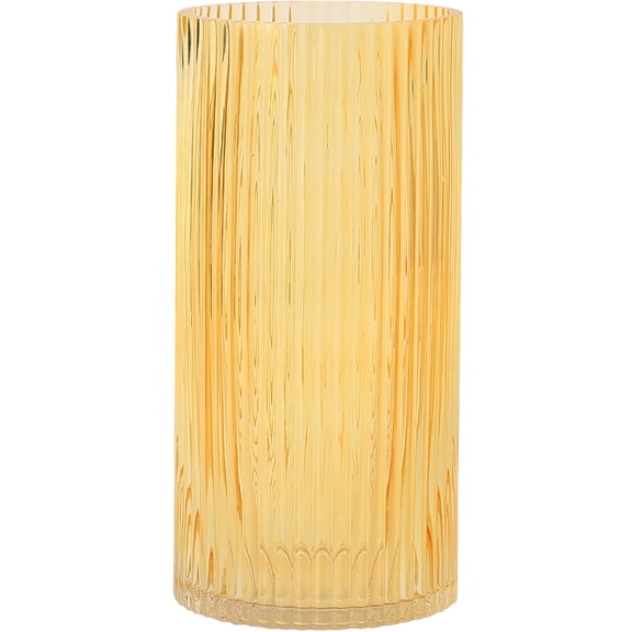 Amber Ribbed Glass Vase - 10 Inch Tall Cylinder Vase for Fresh Flowers, Home Centerpieces, Wedding & Office Decor