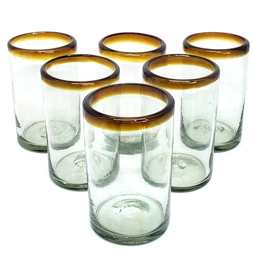 Amber Rim 120 oz Large Bola Pitcher, Recycled Glass, Leadfree, Toxin