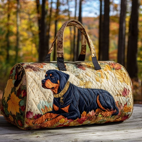 Amber Sky Rottweiler Quilted Duffle Bag, Quited Travel Tote Bag, Quited Weekender Travel Bag, Carry On Duffle