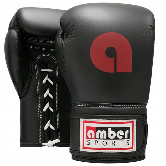 Amber Sporting Goods Professional Boxing Laceup Training Gloves Black 12oz