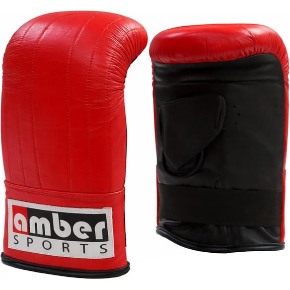 Amber Sports Leather Bag Gloves for Heavy Bag & Pad Training, Red Boxing Gloves with Neoprene Thumb, Shock Absorbing Padding, Secure Wrist Support, S/M & L/XL (L/XL)