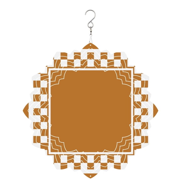 Amber Square Wind Spinner for Garden Yard 8In, Graphic Retro Orange White Checkered Border 3D Stainless Steel Kinetic Hanging Wind Spinners Rustproof Outdoor Decor for Lawn Patio Home