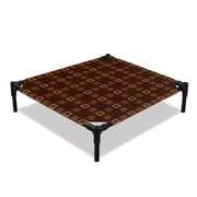 Amber Squares Elevated Dog Bed, Minimalist Grid Brown Cooling Breathable Outdoor Raised Dog Cot Bed with Metal Frame Non-Slip Feet for Small Dog 20x20in