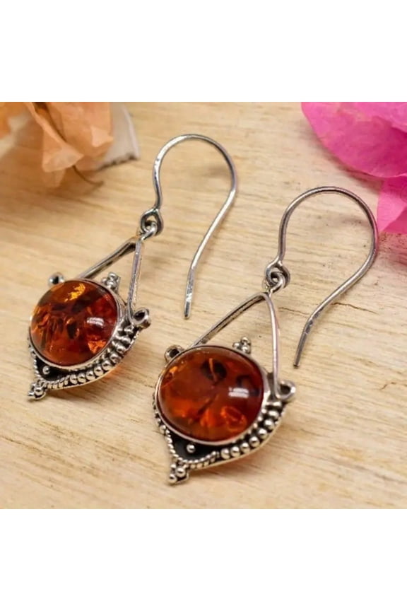 Amber Stone Drop Earrings, Vintage Bohemian Style, Zinc Alloy Fashion Dangling Earrings, Perfect for Anniversary & Birthday Gifts, Party and Evening Accessory
