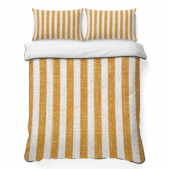 Amber Stripes 3 Piece Quilt Bedding Set with 2 Pillow Shams, Modern Abstract Linens Farmhouse Lightweight Bedspread Coverlet, Soft Breathable All Season Quilt, 79 x 90 Inch