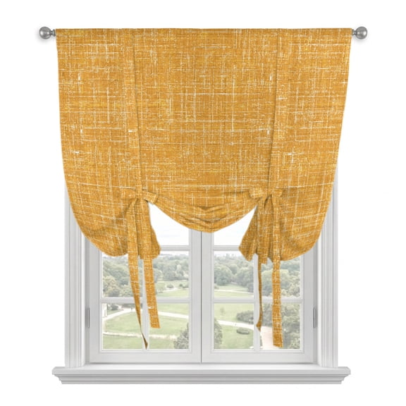 Amber Tie Up Curtains for Small Windows,Adjustable Rod Pocket Valance 45 Inch Short, Farmhouse Vintage Amber Solid Color Modern Window Treatment Balloon Roman Blind Shade, 34" x 45"
