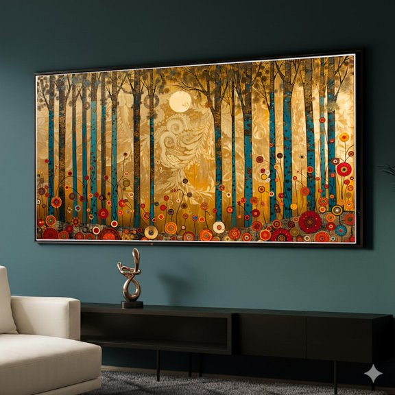 Amber Twilight Grove Panorama Canvas Wall Art Wide Abstract Woodland 8x12 UNFRAMED