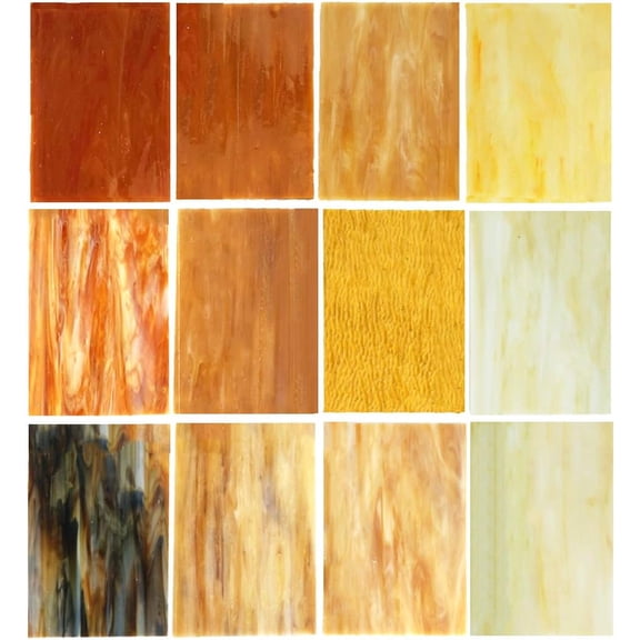 Amber Variety Stained Glass Sheets Opal Art Glass Pack Tiffany Glass, Mixed Textures
