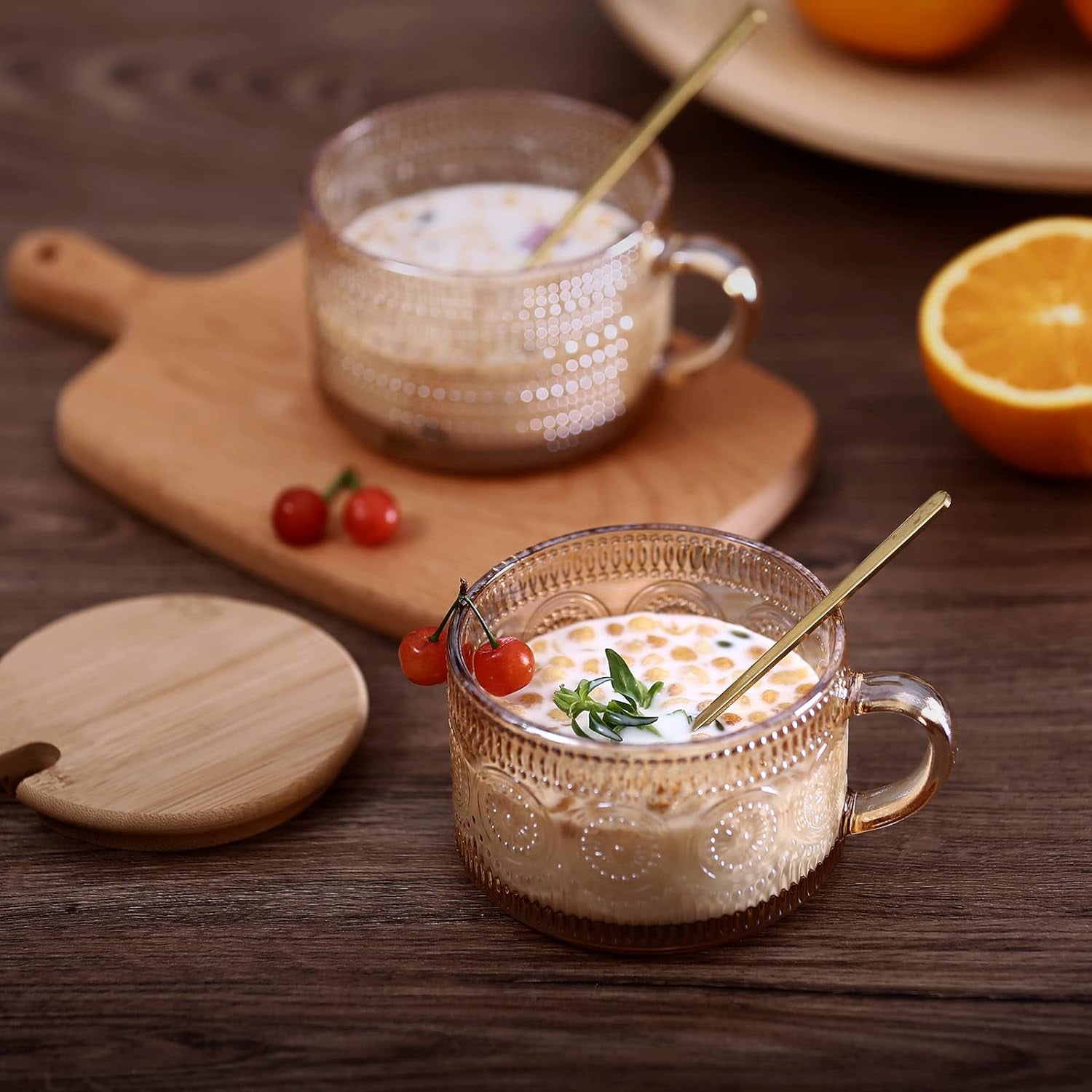 Amber Vintage Glass Coffee Mug Set