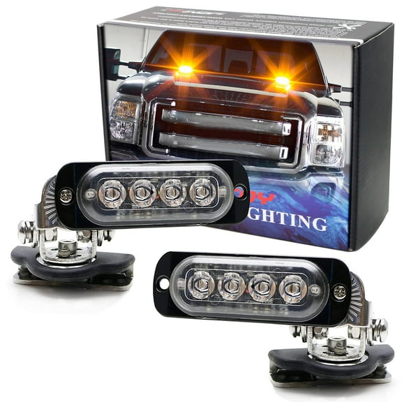 Amber/White 4-LED Hook Two Corner Mount Strobe Warning Light Kit For All Truck SUV Off-Road Wrangler, etc