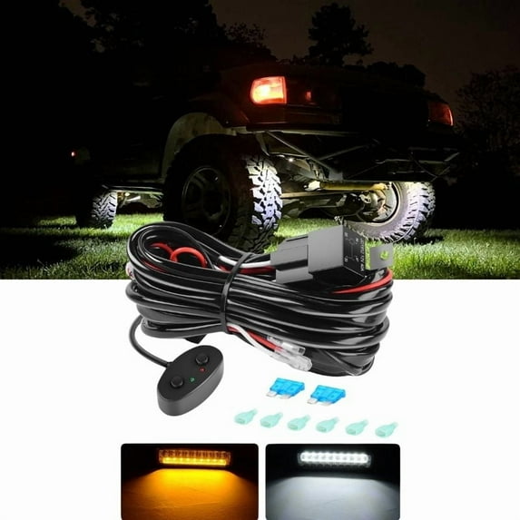 Amber White Dual Colors Wiring Harness Kit - 2 Lead, Wiring Harness Kit for LED Light Bar Work Lghts Driving Lights 15A Relay Fuse On/Off Rocker Switch Wire Harness for Truck UTV ATV