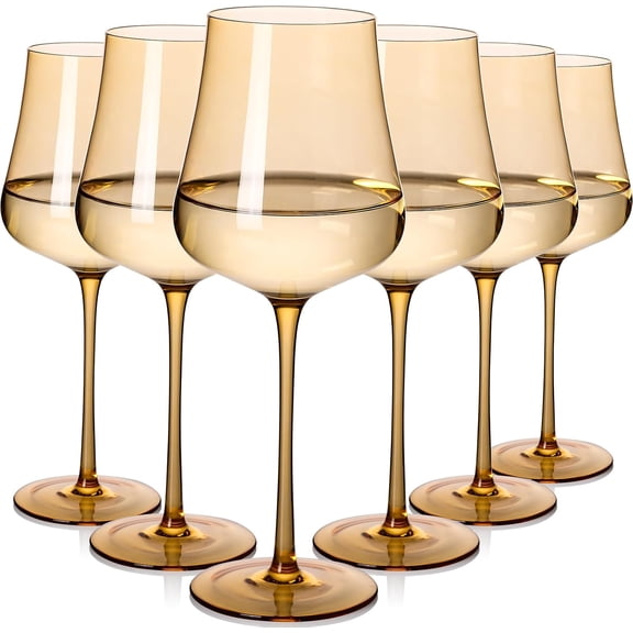 Amber Wine Glasses Set of 6 18 oz Hand Blown