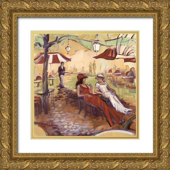 Amber, Zeph 26x26 Gold Ornate Wood Framed with Double Matting Museum Art Print Titled - Afternoon Tête-à-tête
