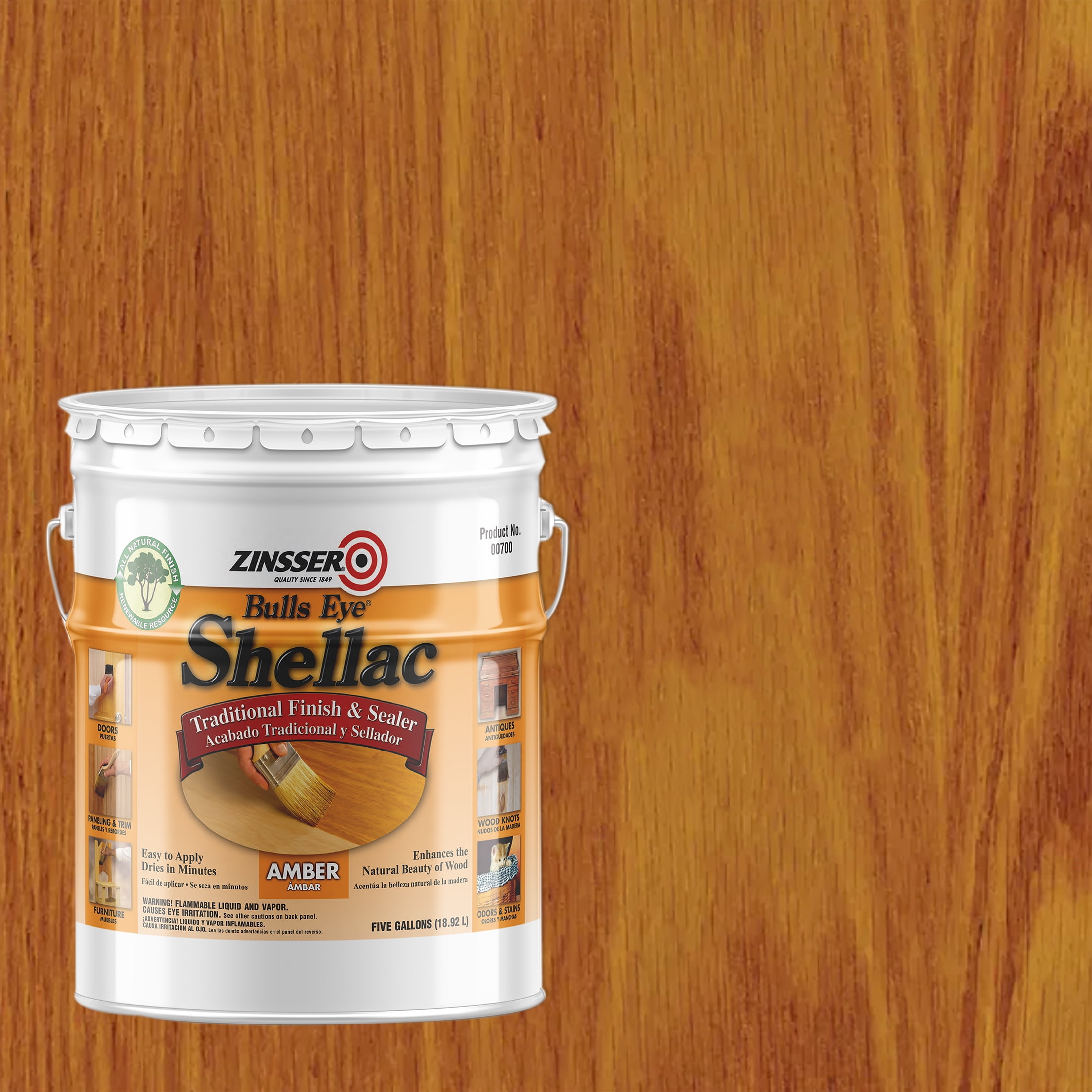 Amber, Zinsser Bulls Eye Shellac Flat 700, 5 Gallon 1 Pack