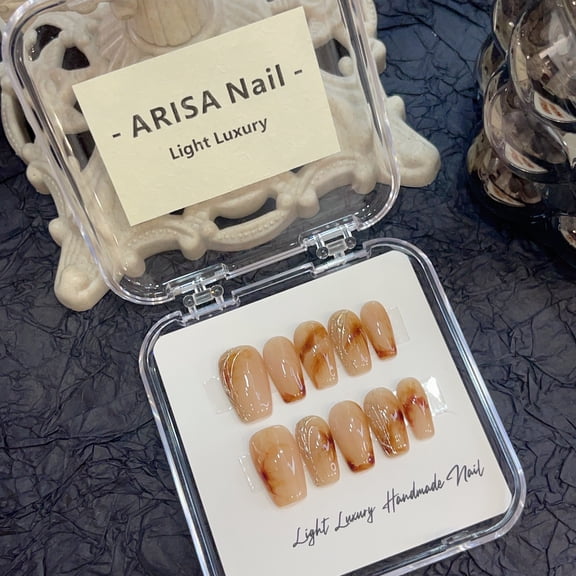 Amber marble pattern smudged hand-worn nail piece light luxury pure handmade high quality control nail