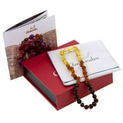 11-inch Amberalia Amber Infant necklace, imported from Lithuania. Certified Baltic Sea amber with gift box, customized message, and engraved storage linen bag included.
