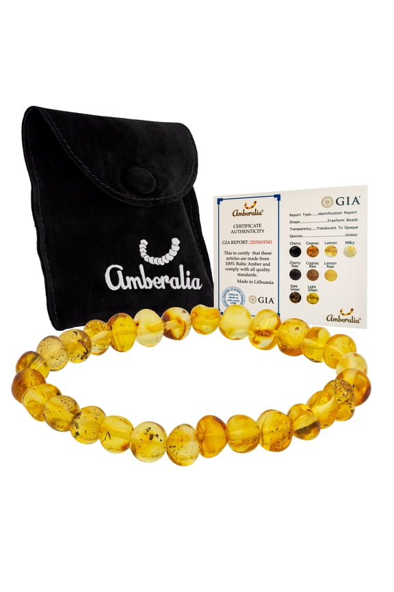 Elastic Baltic Amber adult bracelet, GIA Certificated Amber, for natural remedies and pain relief Light Green 7"
