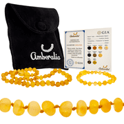 Amberalia Set of Amber Necklace 13" (33cm) ands Amber Bracelet 5.5" (14cm) Genuine Baltic Amber, Lab Tested Raw Lemon