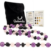 Amberalia knotted Baltic Amber Necklace with Amethyst, GIA Certificated - for natural remedies - Boost immune System - Cherry-Quartz-Amethyst 12.5
