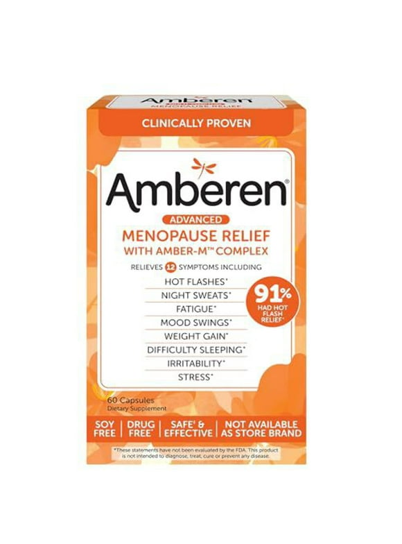 Amberen Multi-Symptom Menopause Relief Supplements for Women, Hot Flash & Night Sweats Relief, 60 count