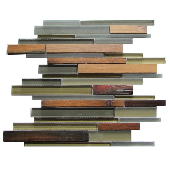 Ambergris Reed Mixed Media Random Strips 12-in x 12-in Glass Mosaic Wall Tile(10-sq. ft/ Box)