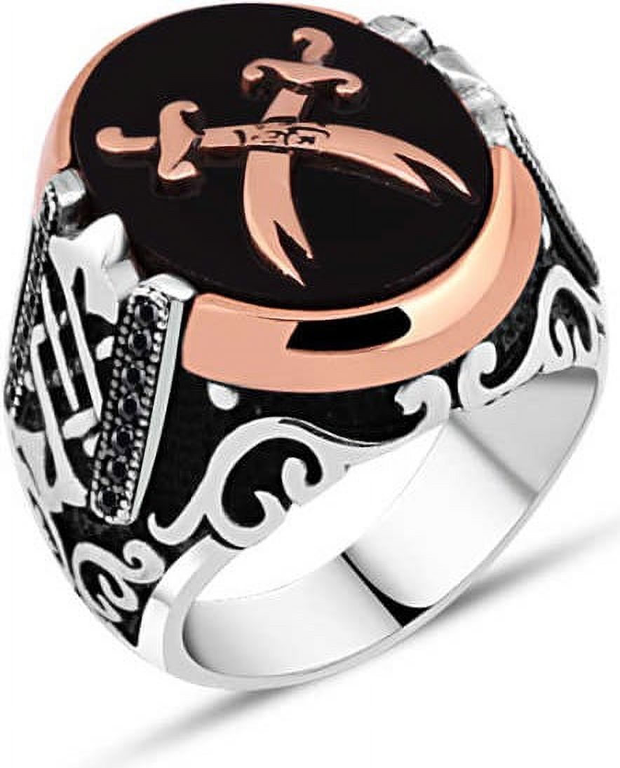 Amberkan Onyx Stone with Double Zulfiqar Sword Edge Tiny Black Zircon