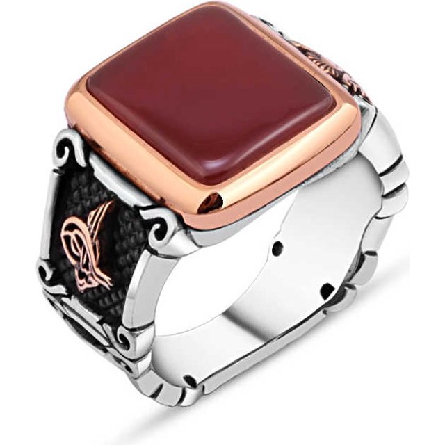 Amberkan Plain Agate Stone Men's Ring