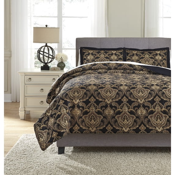 Ashley Amberlin Queen Comforter Set in Onyx and Gold Color Q327003Q