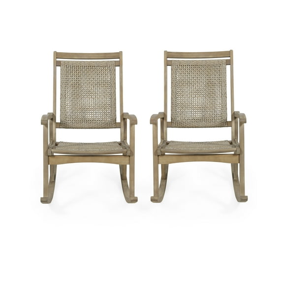 Amberlyn Outdoor Rustic Wicker Rocking Chairs, Set of 2, Light Brown