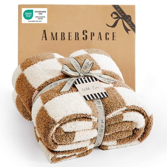 Amberspace Checkered Knit Throw,Art Burnt Orange,50"*70"