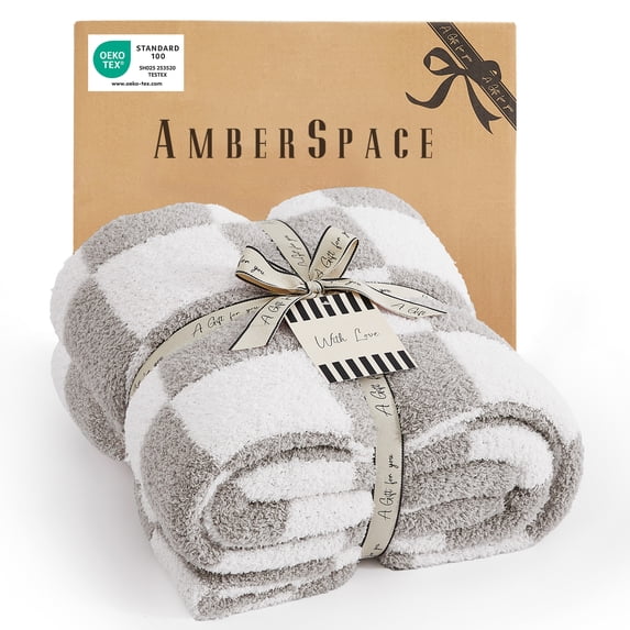 Amberspace Checkered Knit Throw,Light Grey,50"*70"