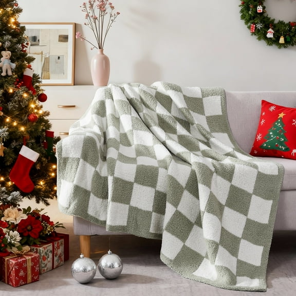 Amberspace Checkered Knit Throw,Sage Green,30"*40"
