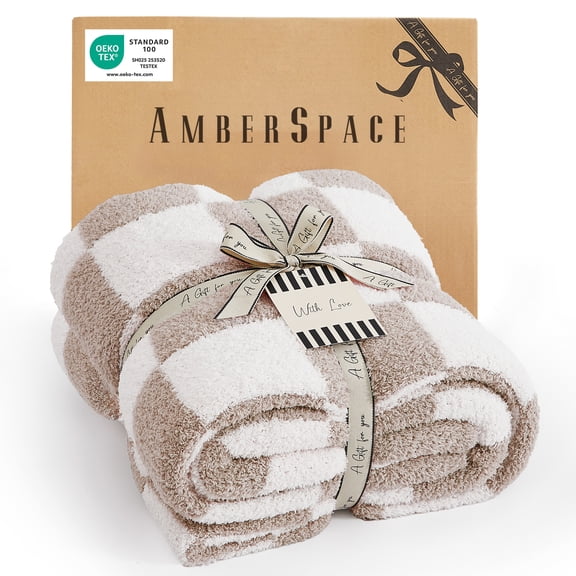 Amberspace Checkered Knit Throw,Taupe Checkered,50"*70"