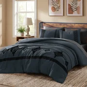 Amberspace Embroidery 7-piece Bed in a Bag Queen Comforter Set with Sheets,Blue Grey