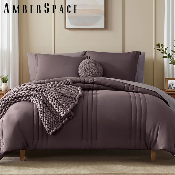 Amberspace 7-piece Bed in a Bag Comforter Set with Sheets,Deep Purple,Full