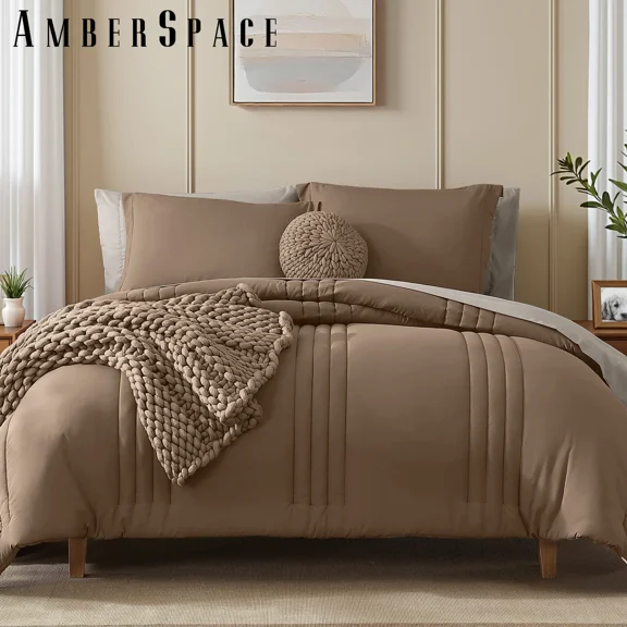 Amberspace 7-piece Bed in a Bag Comforter Set with Sheets,Deep Brown,Full
